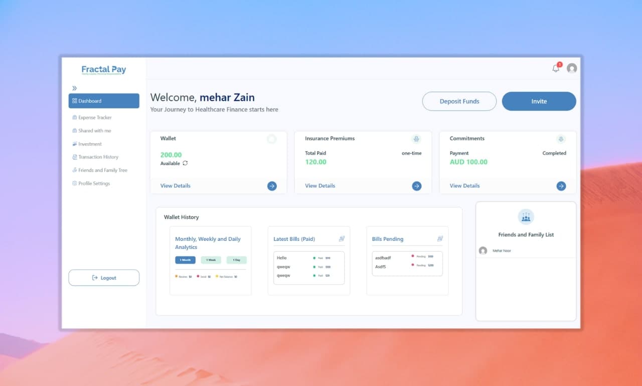 Fractal Pay platform dashboard